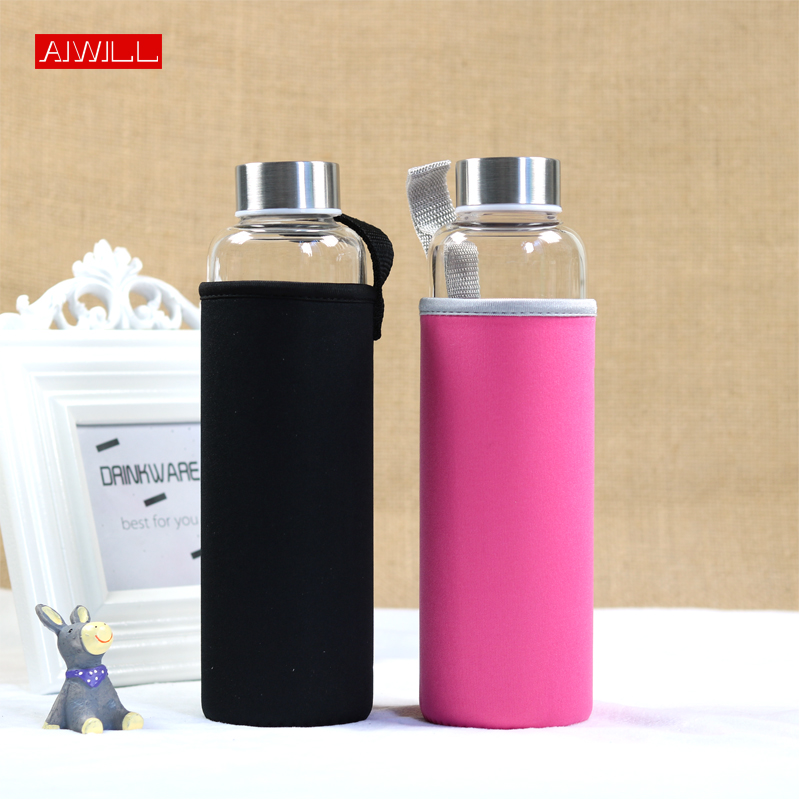 Outdoor Sport Glass Water Bottle - AIWILL ホット販売ガラススポーツウォーターボトル保護袋付き 280 ミリリットル/360 ミリリットル/550 ミリリットルフルーツ屋外バイクボトル高品質