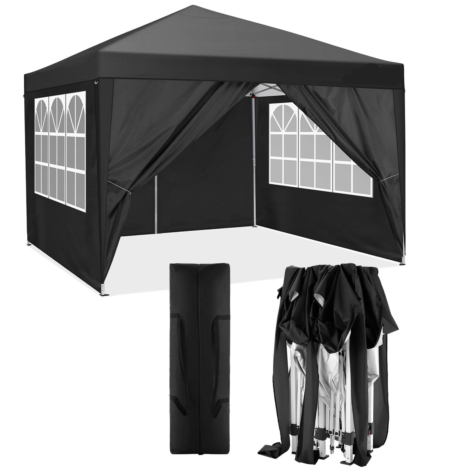 Outdoor Sports Center - 10x10フィート ポップアップキャノピーテント、10×10 簡単設置ポップアップガゼボ（4つのサイドウォールとセンターロック付き）、小型ポータブルインスタント防水屋外テントキャノピー（パティオ、裏庭、屋台イベント、スポーツ用）