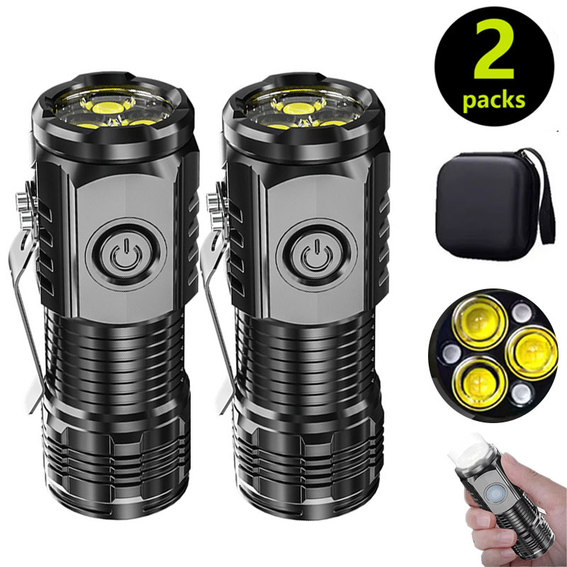Outdoor Spotlight - ペンクリップ付きミニ3LED懐中電灯、夜間歩行、ポータブル明るさ、充電式防水緊急スポットライト屋外トーチ