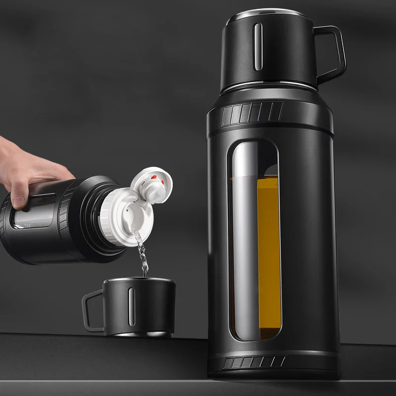 Outdoor Sport Glass Water Bottle - 大容量2Lガラス製水筒、ストレーナー・インフューザーフィルター付き、屋外旅行用携帯高硼珪酸スポーツウォーターボトル