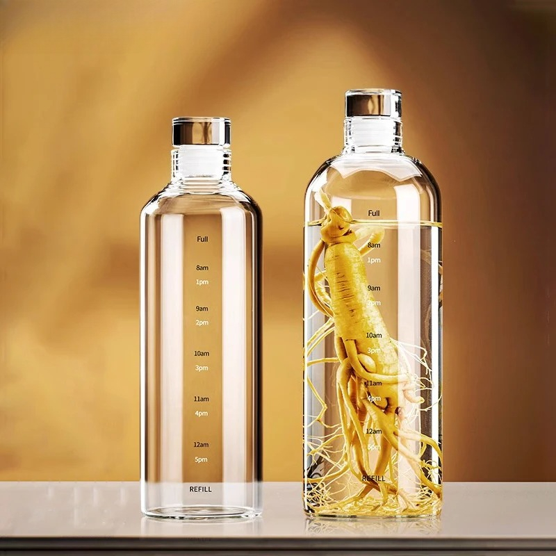 Outdoor Sport Glass Water Bottle - 500/750/1000ml ガラス製スポーツウォーターボトル、時間目盛り付き、ワイン保存ボトル、屋外用ウォーターボトル（コーヒー、紅茶、牛乳、ジュース用）